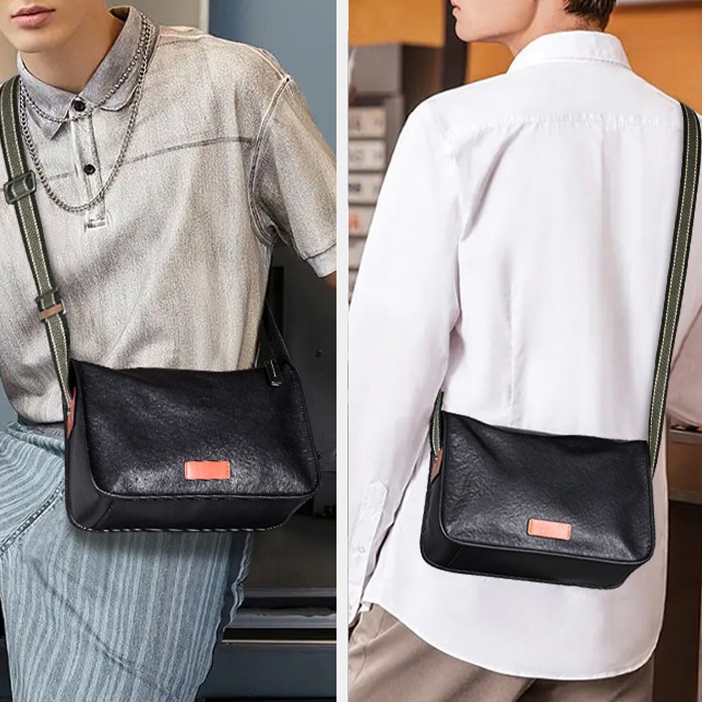 斜背包 側背包 男生包包 韓國包包 牛皮包包 真皮包包 郵差包 小包包 大容量包包 黑色包包 軟皮包包 男生禮物 001