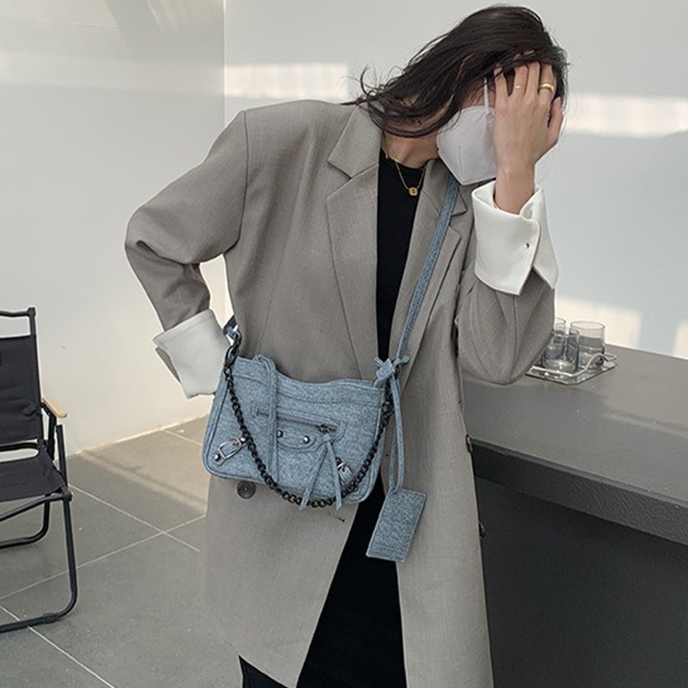 機車包 鏈條包 單肩包 腋下包 小包包 韓國肩背包 復古包包 Y2K 銀色包包 牛仔包 閨蜜包包 女生生日禮物  561