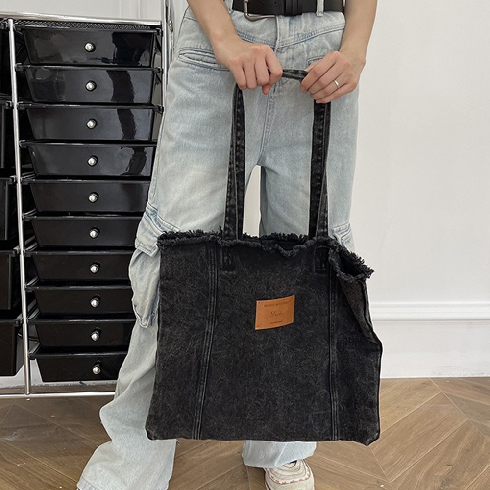 皮標牛仔托特包 帆布包 托特包 肩背包 手提包 大包包 女生包包 韓國包包 休閒包包 牛仔包 大容量托特包 禮物 557