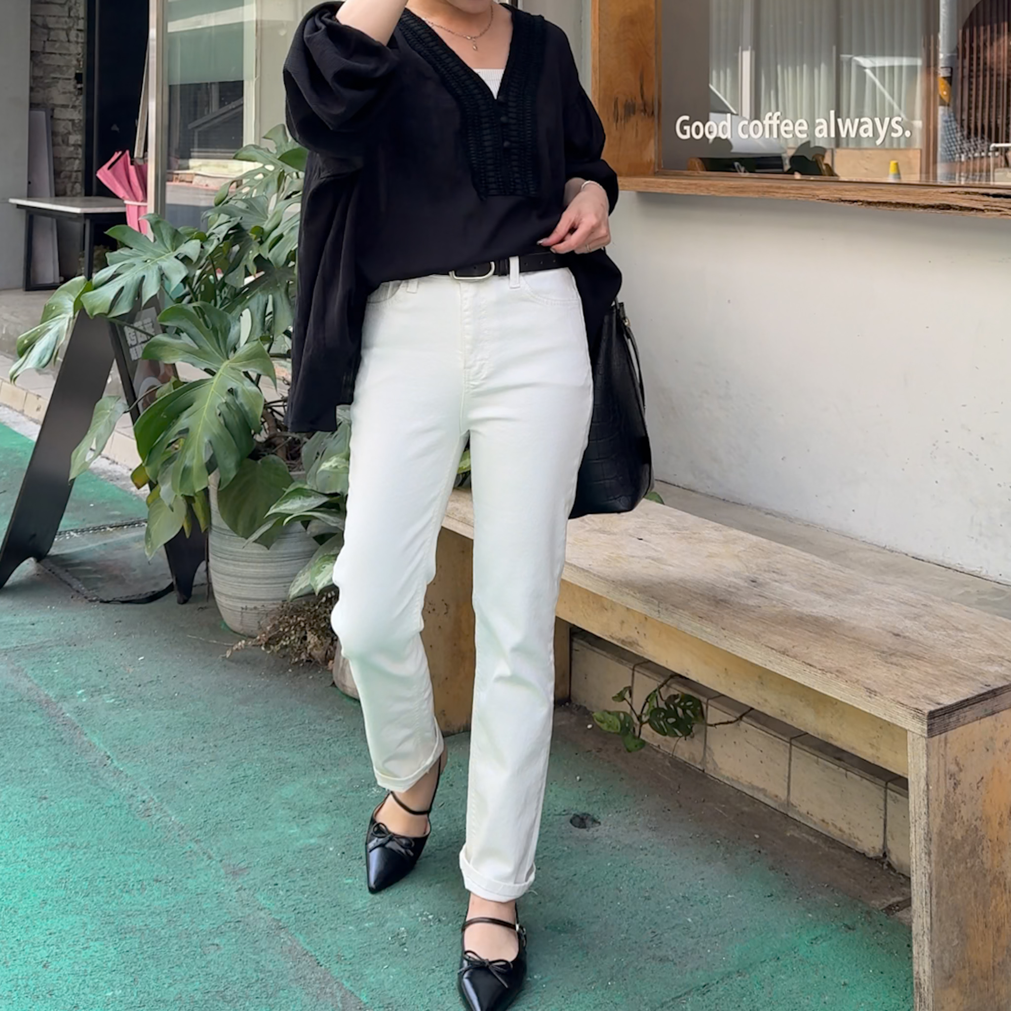 彈性微貼白牛仔小鳥腳褲(S/M)