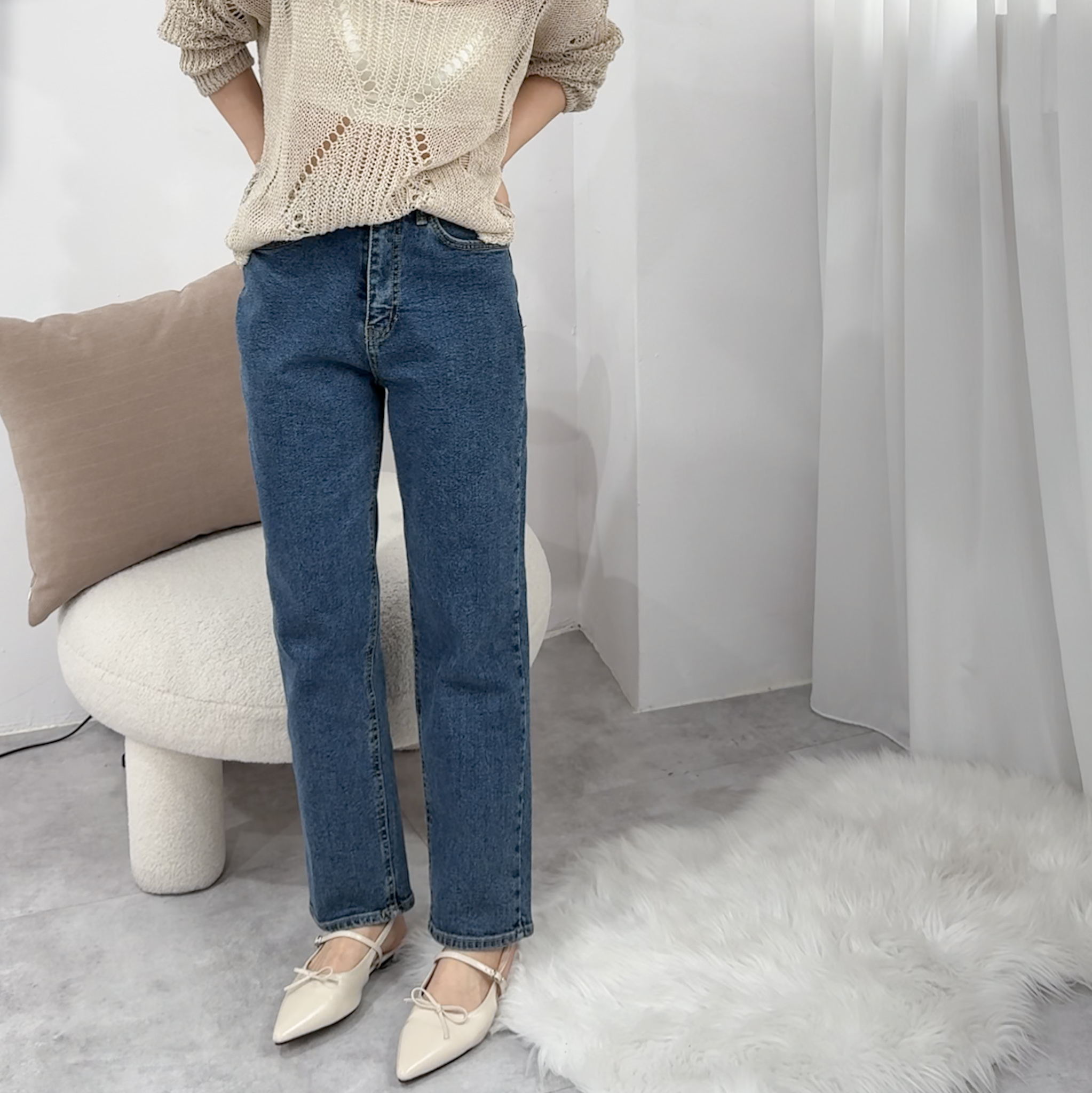 微微1%彈性修身錐感9分牛仔(深/M)