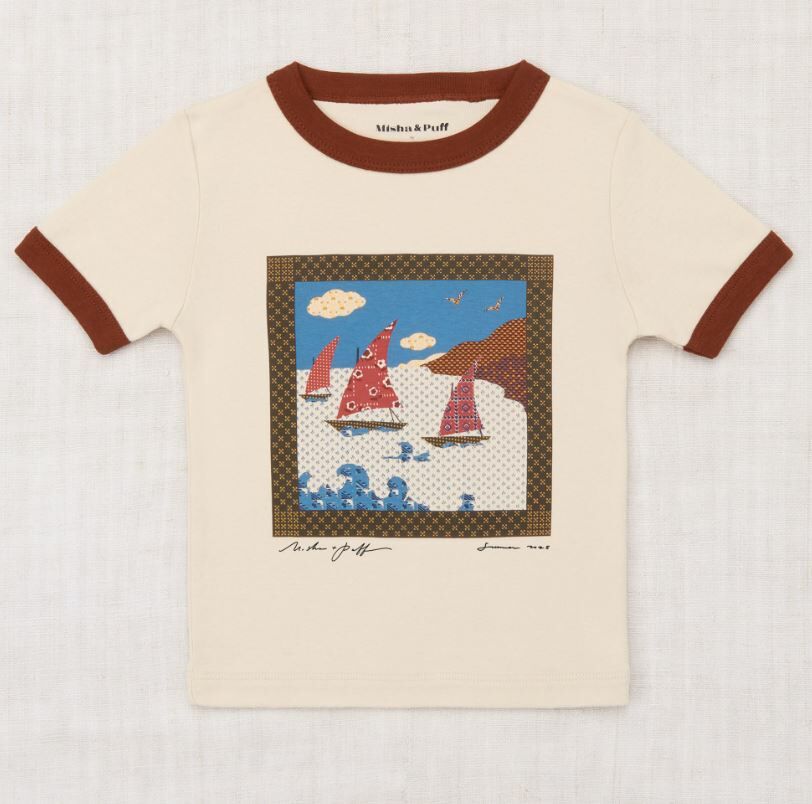 Misha & Puff 畫框復古T恤 Sailboat Collage Ringer Tee - Bisque