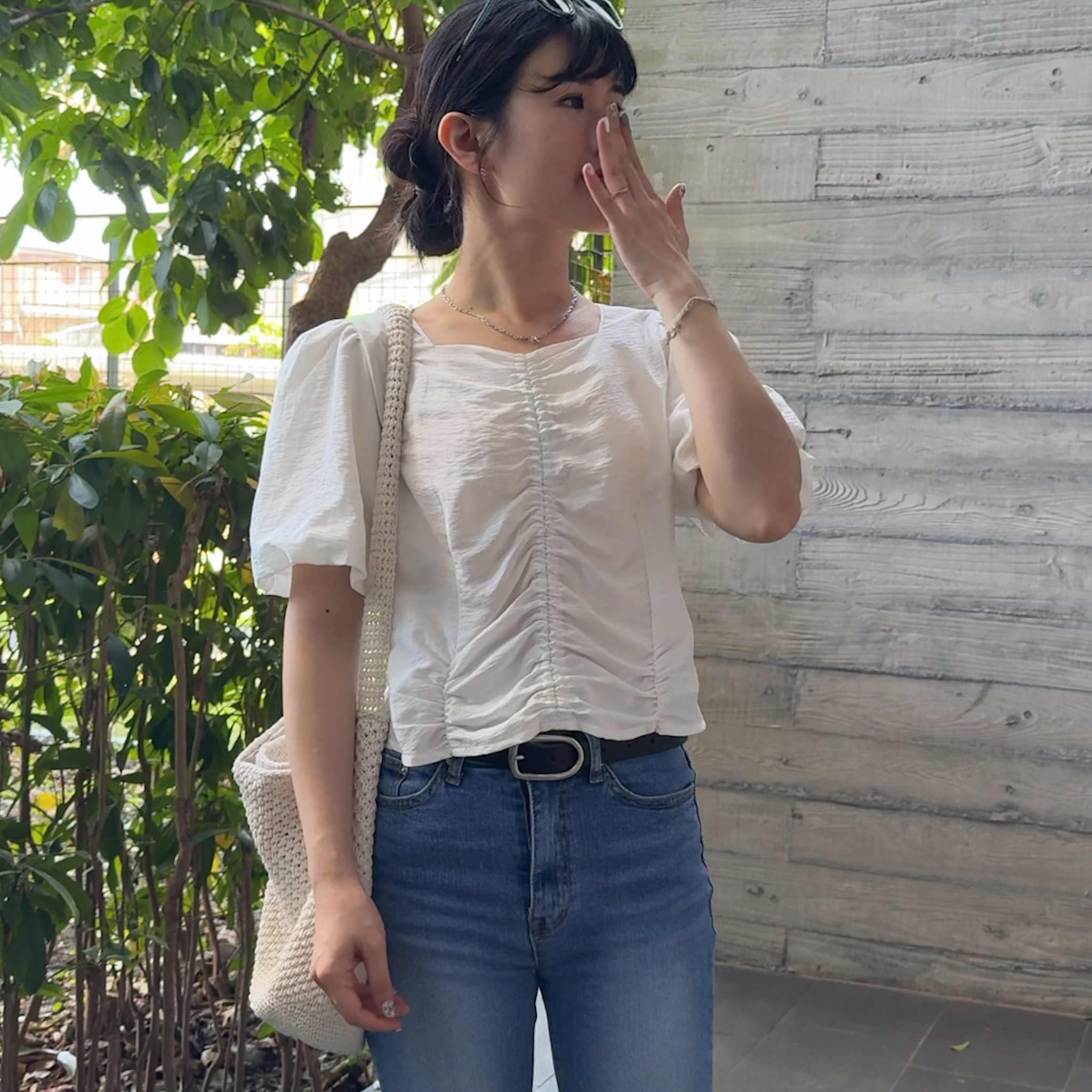 Rayon氣質小姐姐前抓皺短袖衫