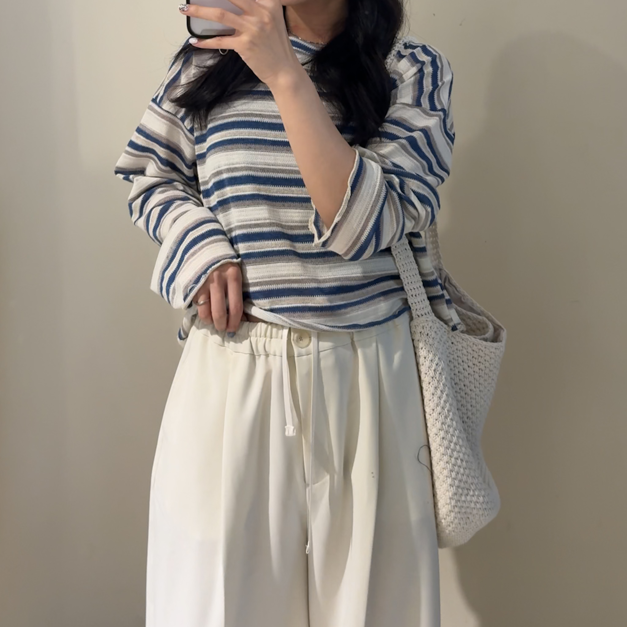 渡假感條紋針織衣(藍)