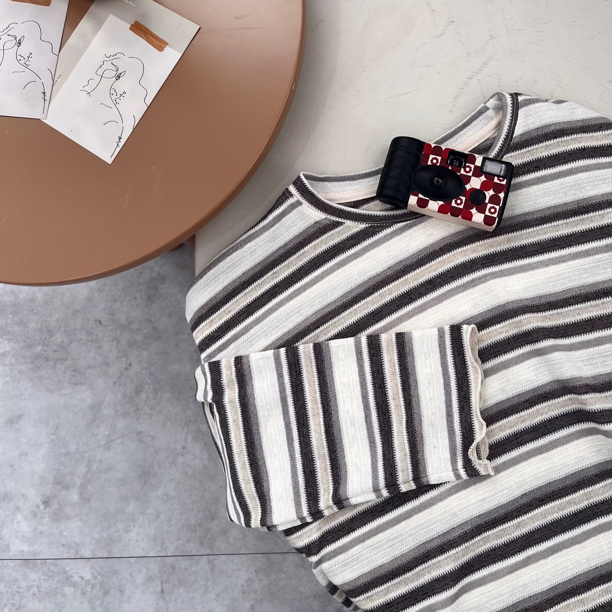 度假感條紋針織衣(米)