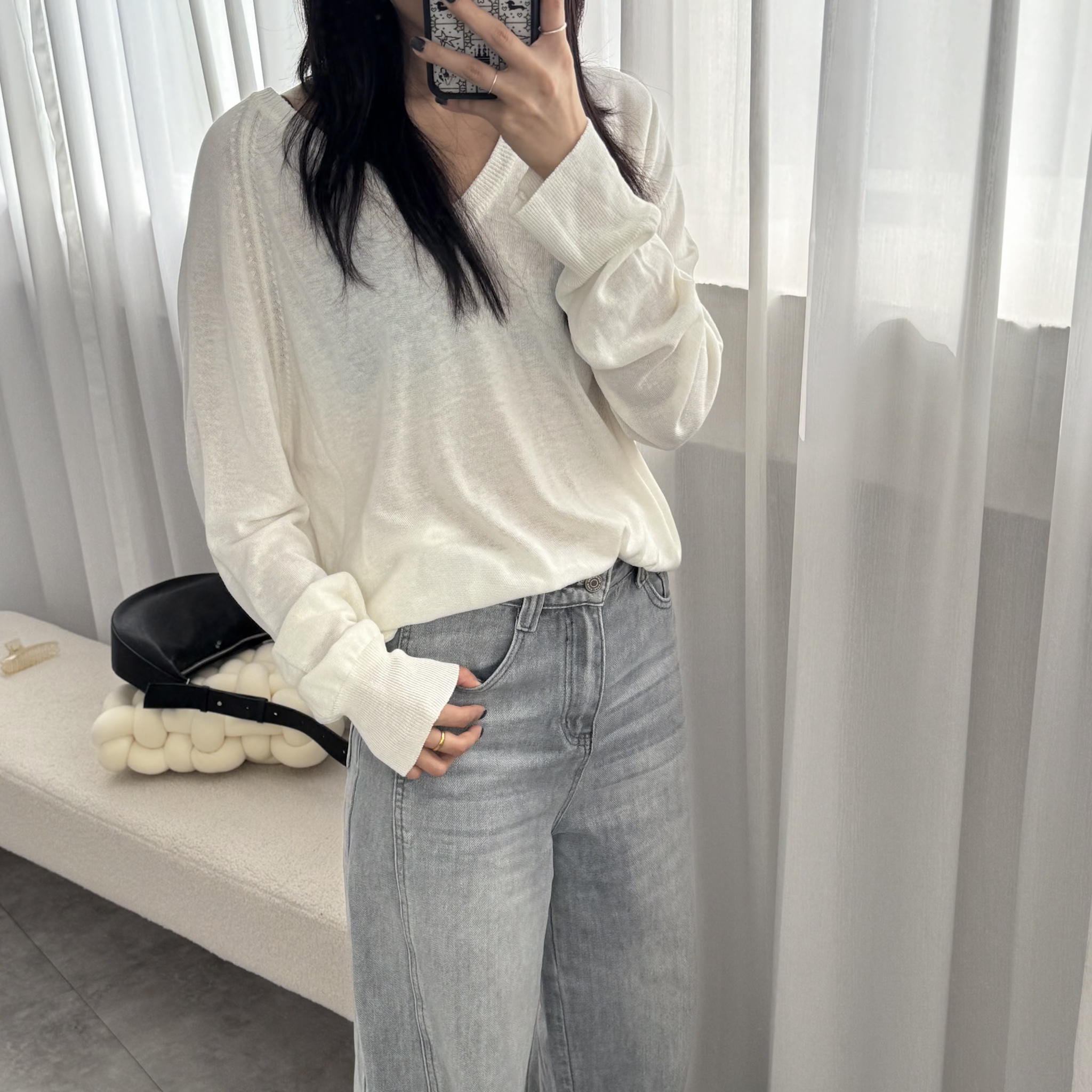 Y32V領無肩線細紗棉針織衣(白)