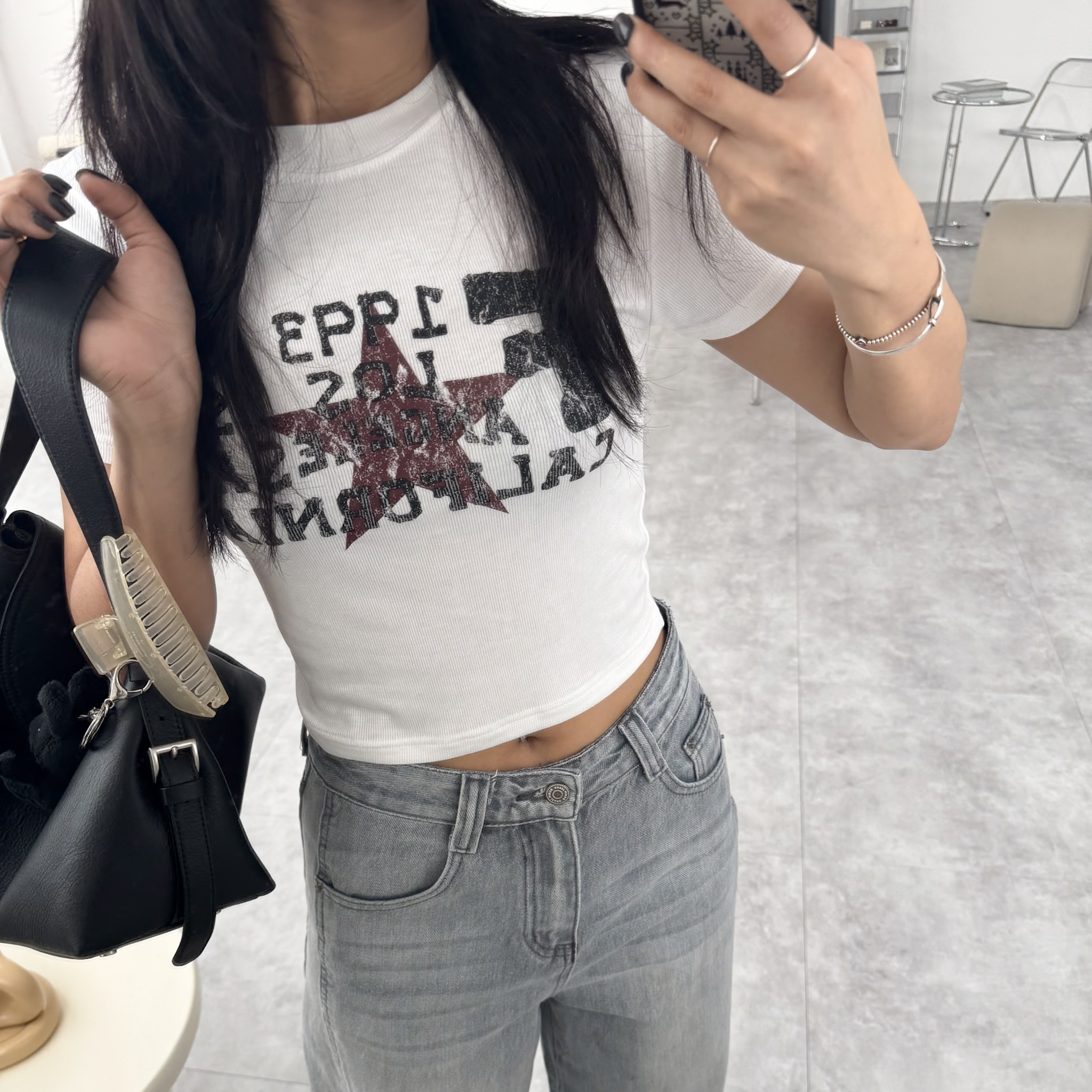 短版美式超彈短袖T(白/黑)