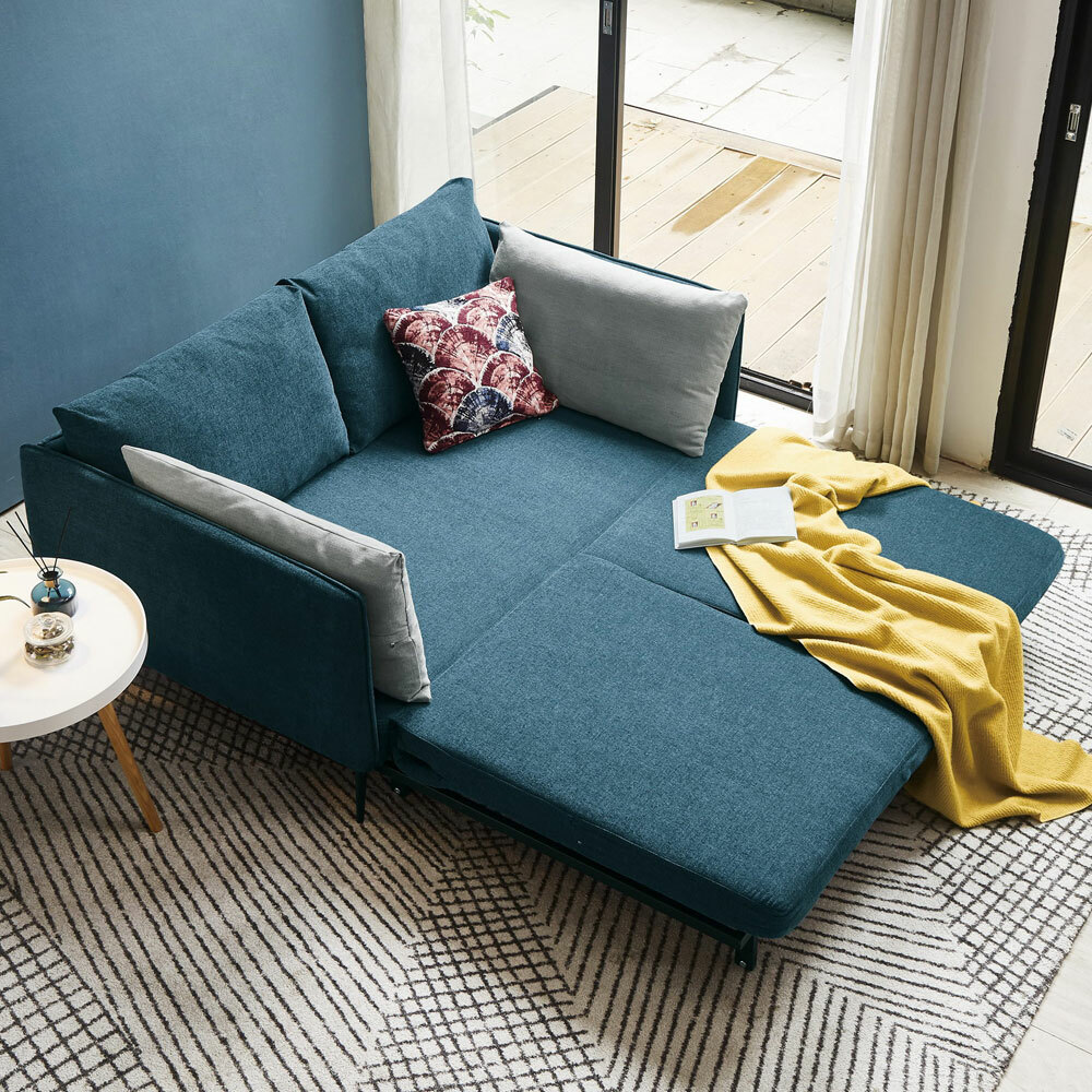 韋恩藍色布沙發床組/雙人椅/二人座(贈抱枕)