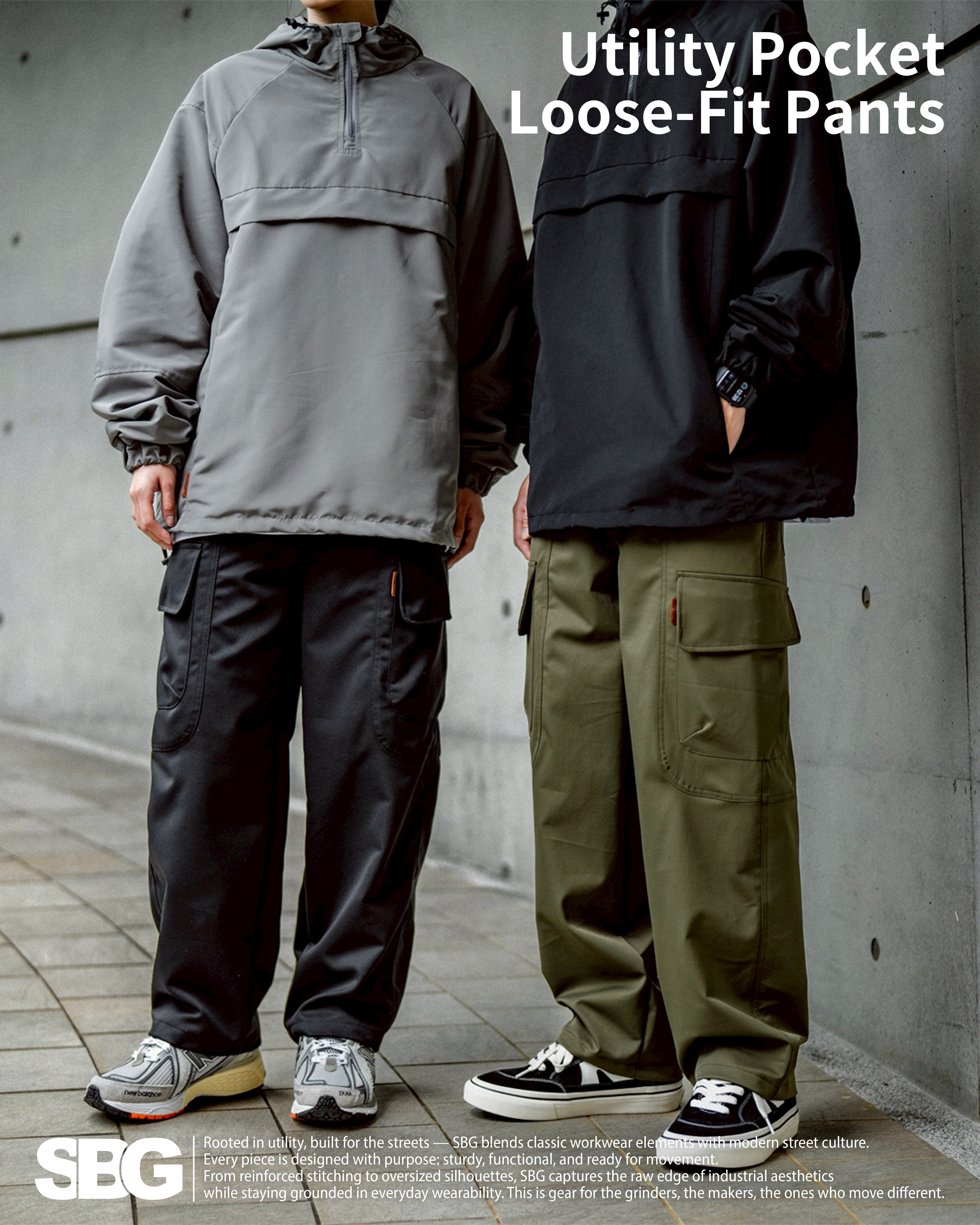 #預購 SBG 特殊口袋剪裁寬鬆長褲 兩色 SB9235