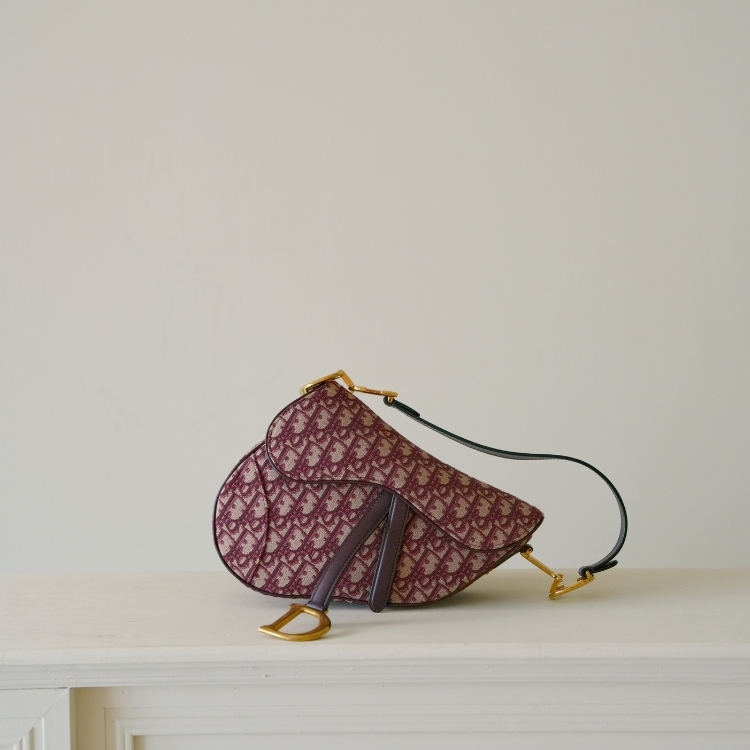 (AG38)Dior 酒紅色老花馬鞍包