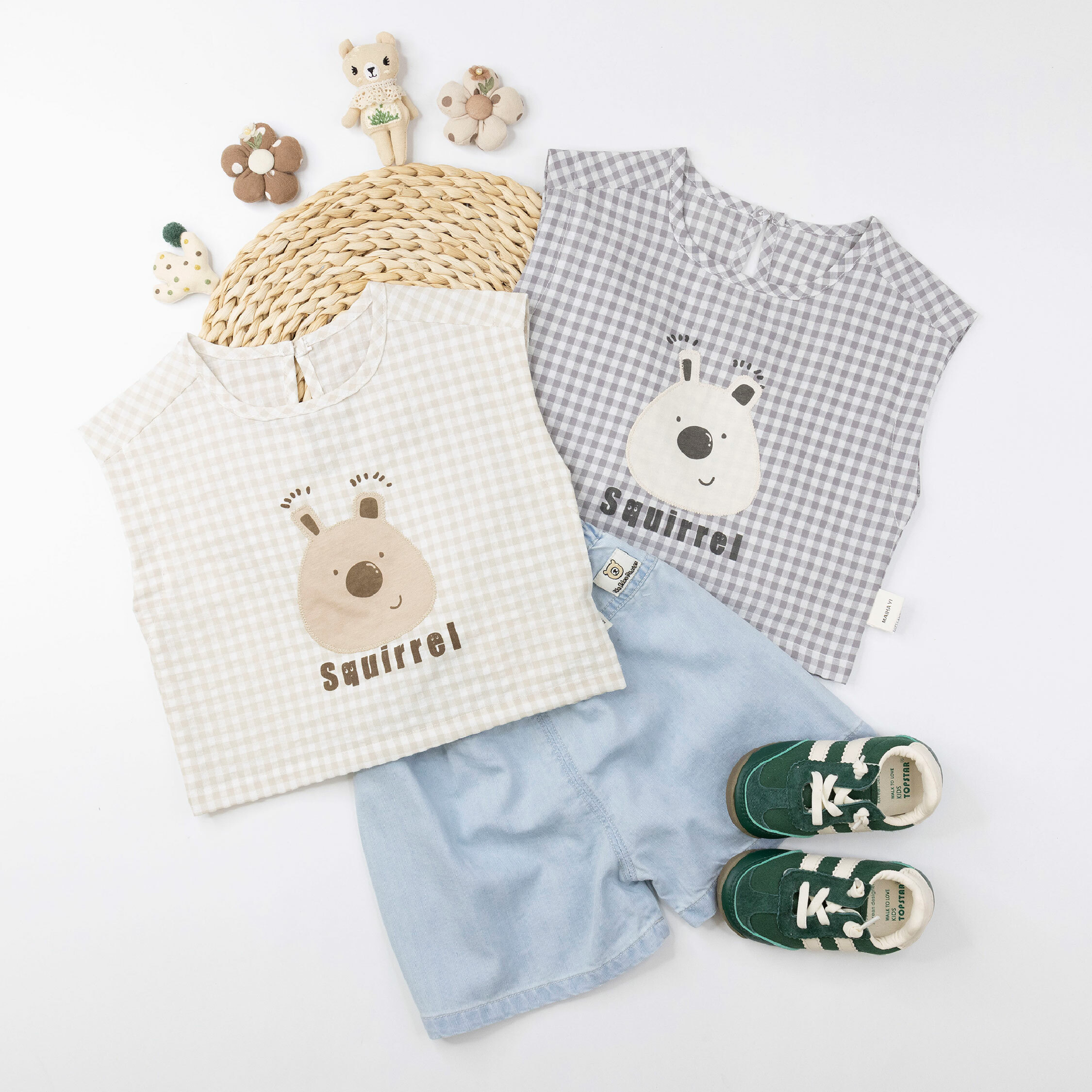 呆呆小熊藝術英字格紋背心/上衣＊二色 (H50439)