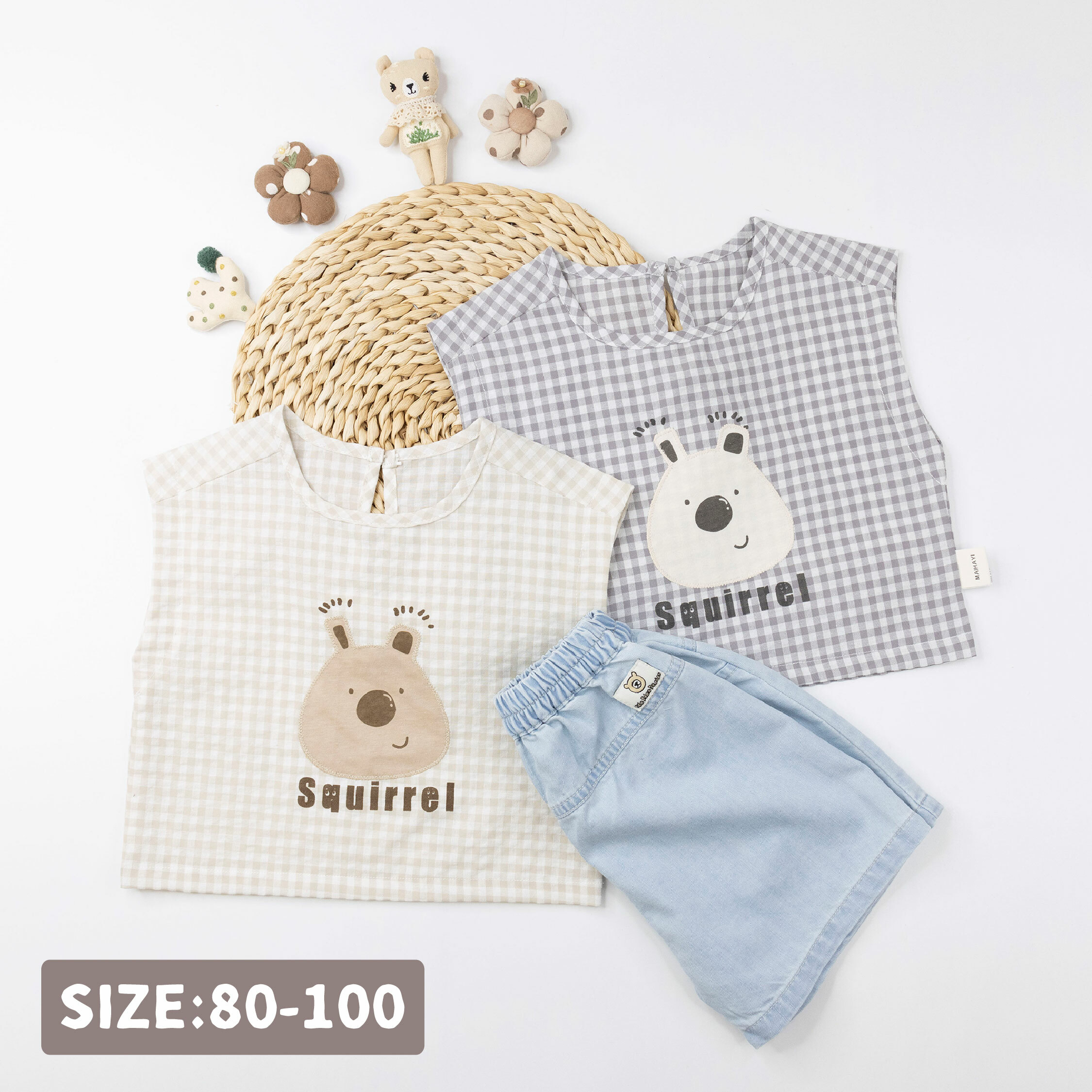 呆呆小熊藝術英字格紋背心/上衣＊二色 (H50439)