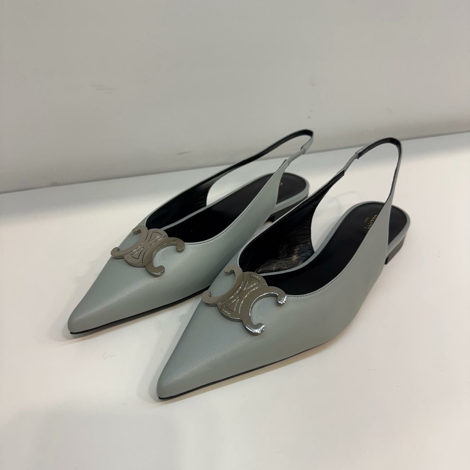 Celine triomphe slingback shoes soft blue