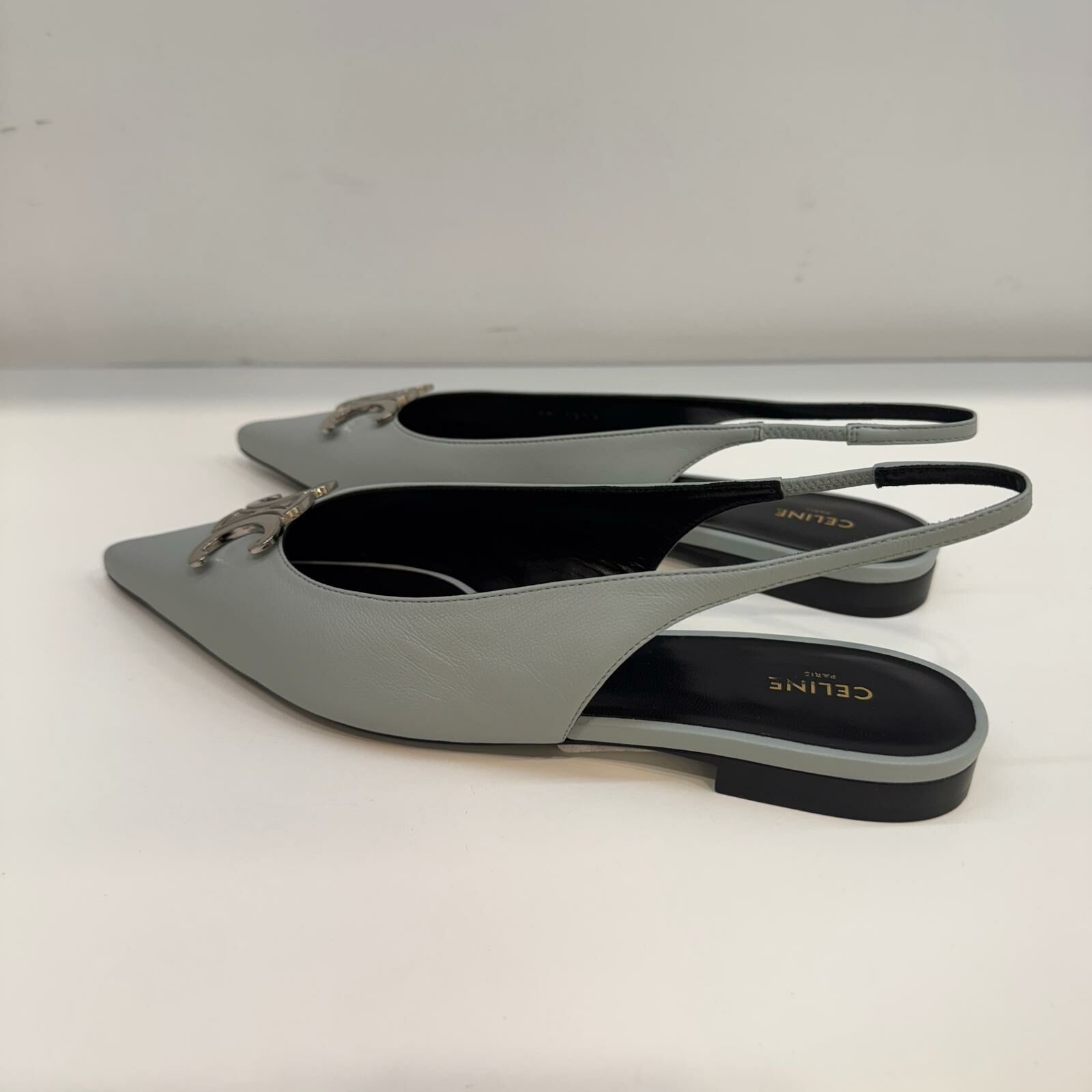 Celine triomphe slingback shoes soft blue