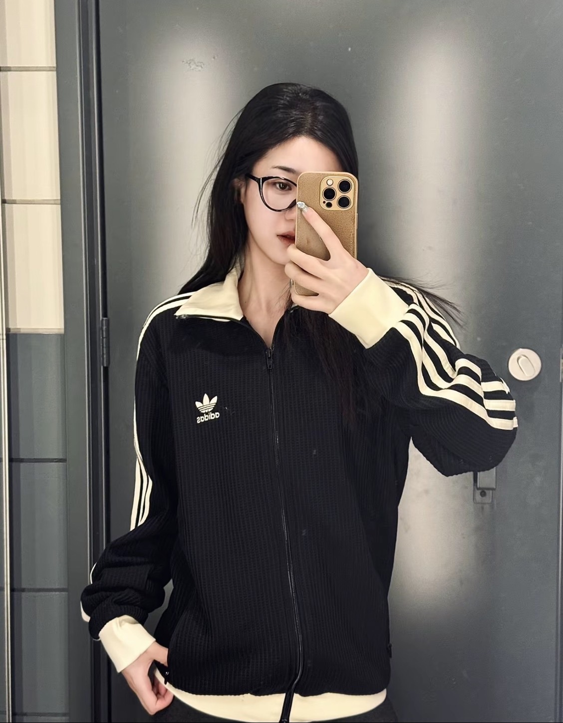 Adidas WAFFLE BBTT 立領 華夫格 立領 休閒外套 鬆餅紋 情侶款 黑色 JW0110