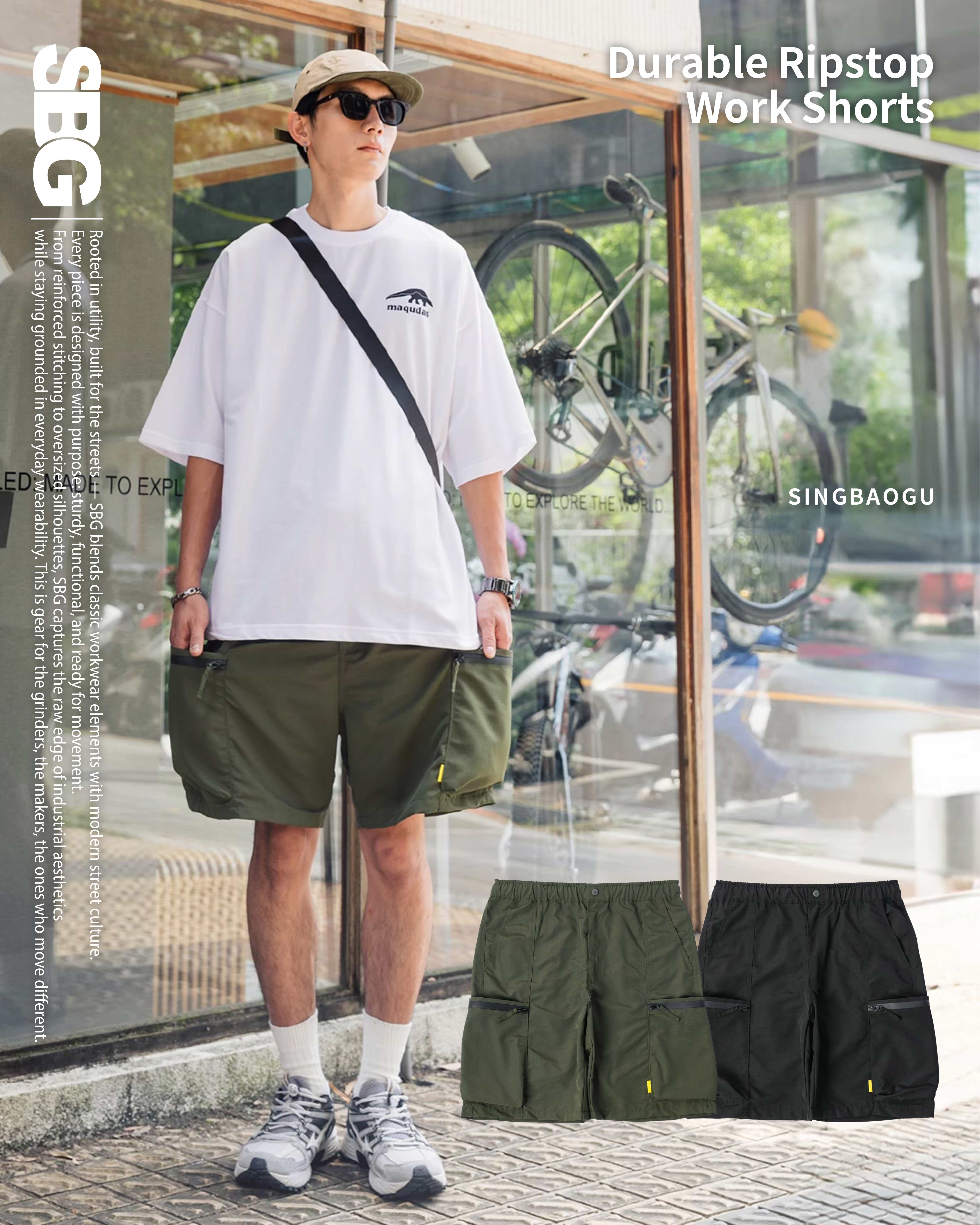 #預購 SBG 抗撕裂耐磨大口袋山系 日系古著工裝短褲 兩色 003