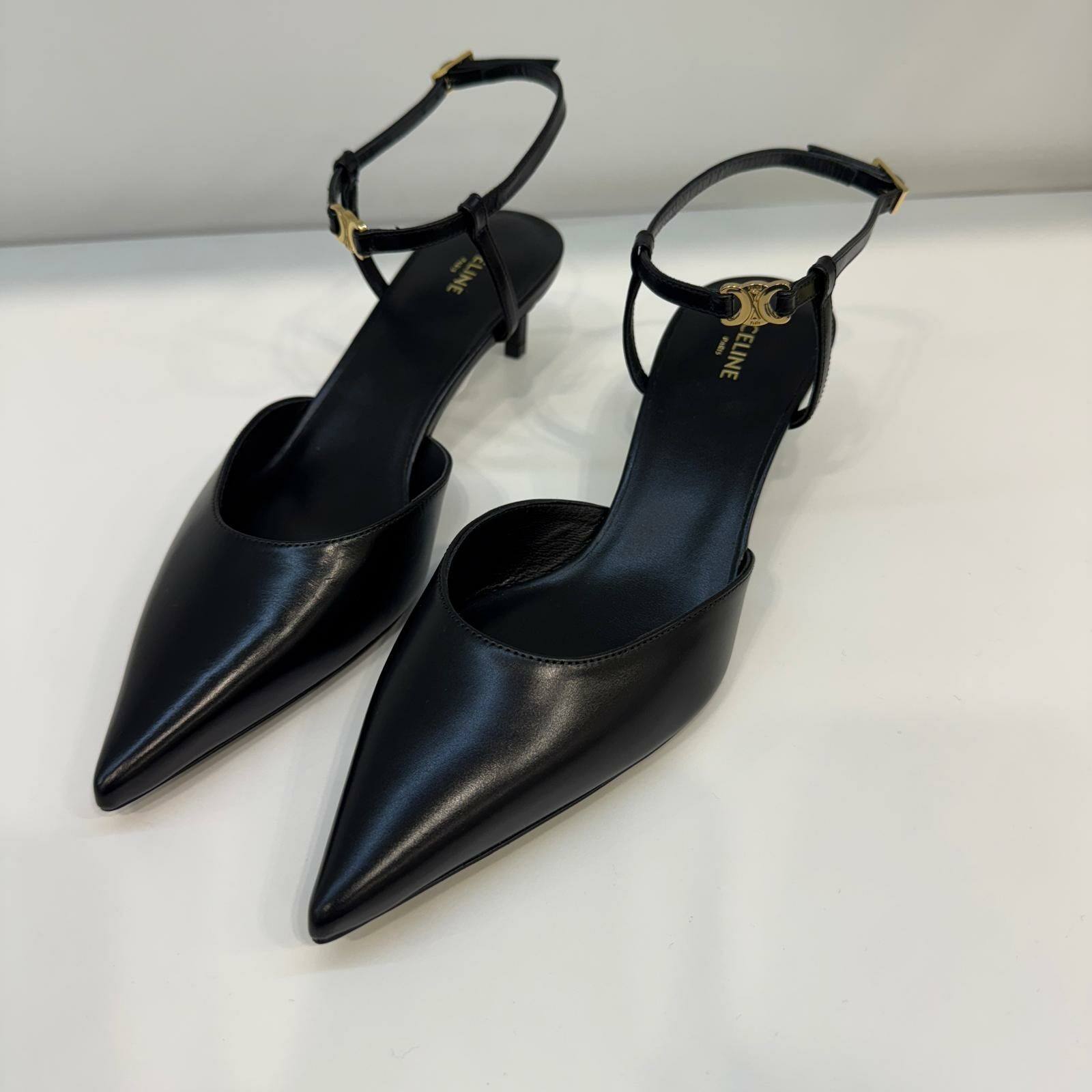 Celine triomphe strap pump black