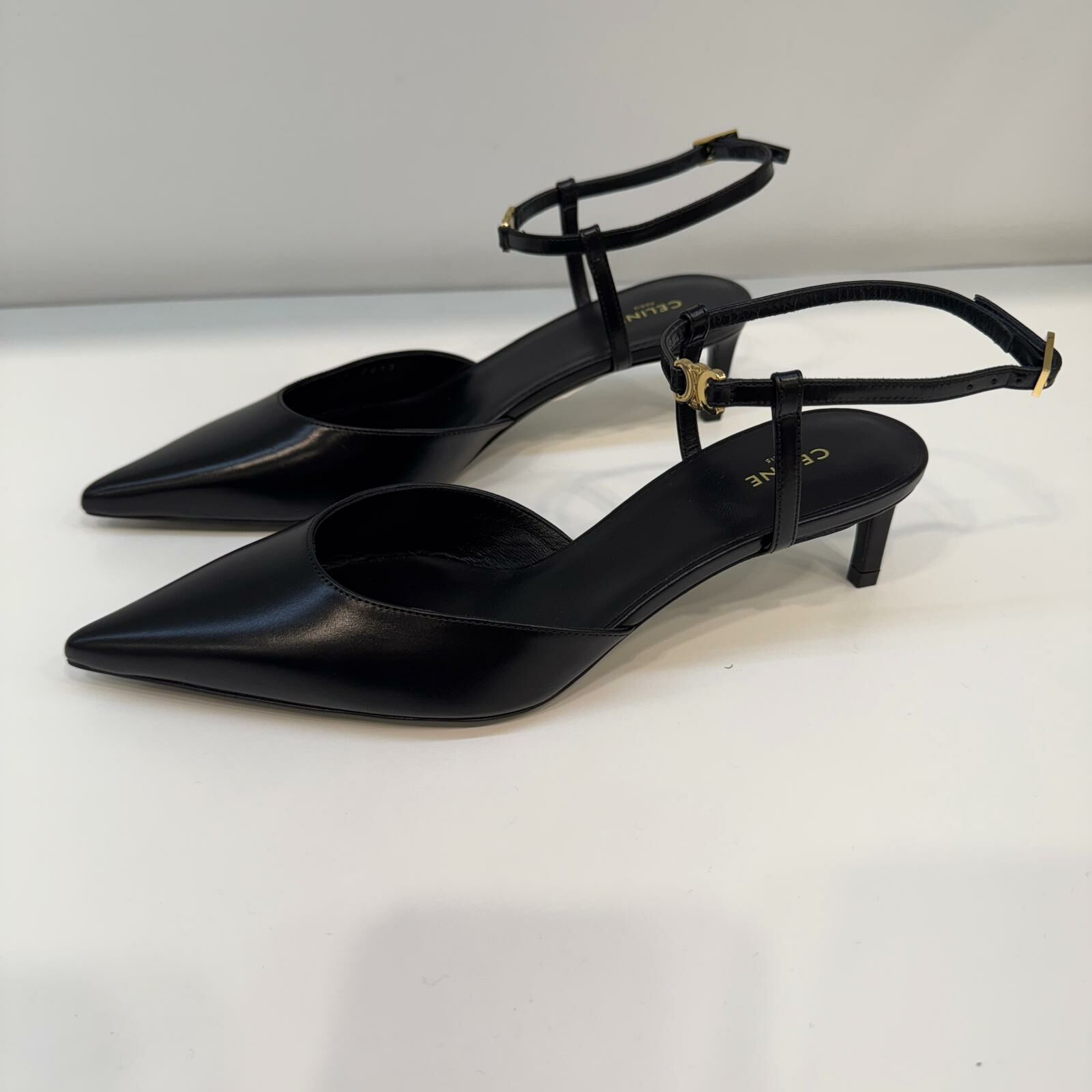 Celine triomphe strap pump black