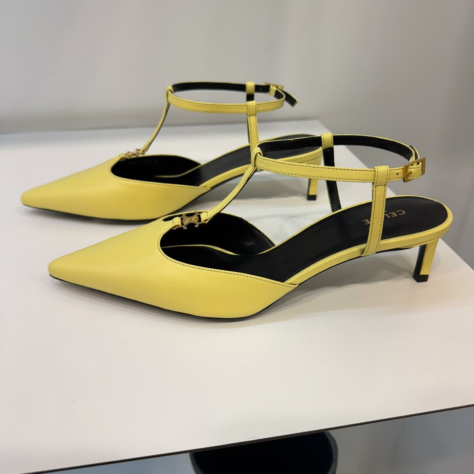 Celine triomphe strap pump light yellow