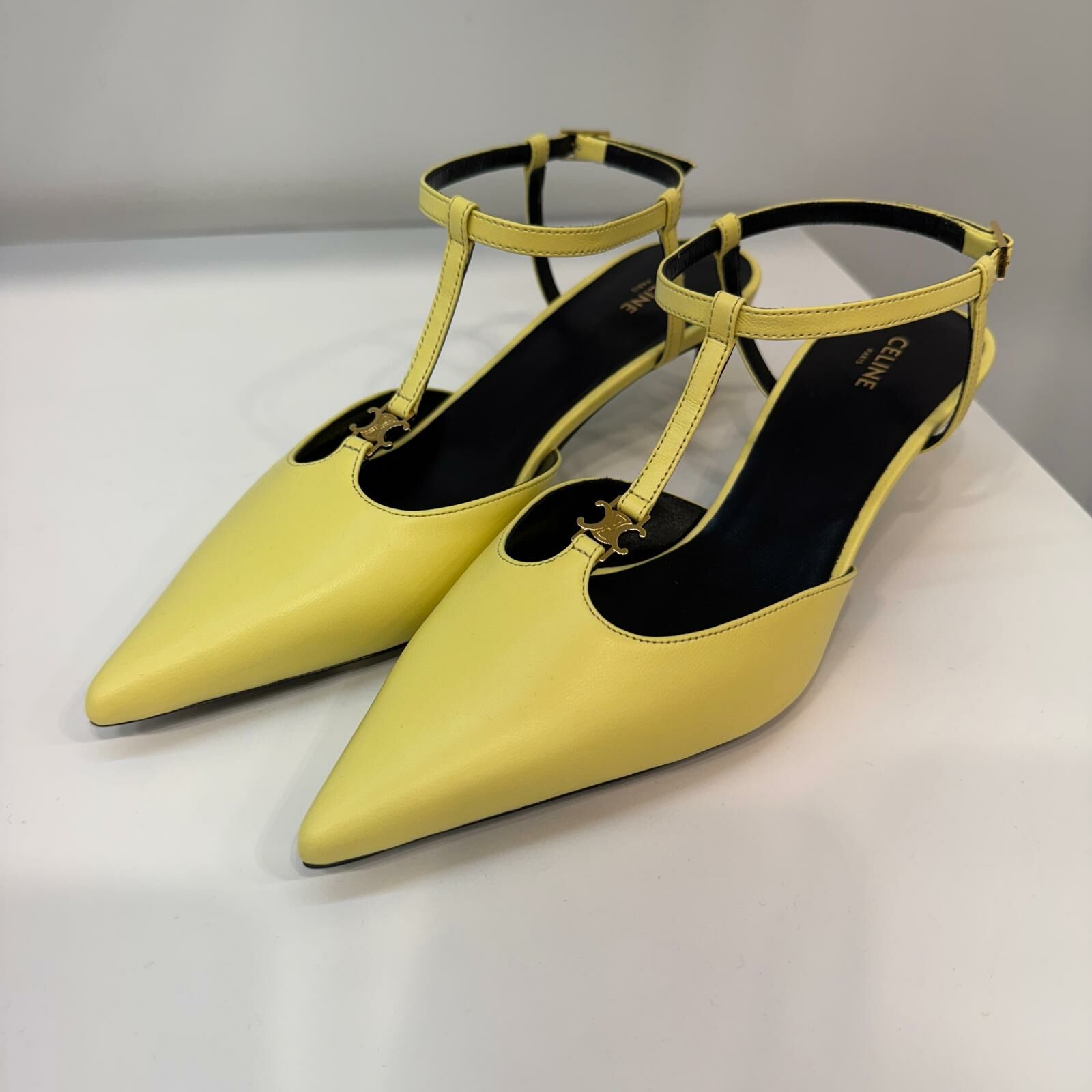 Celine triomphe strap pump light yellow