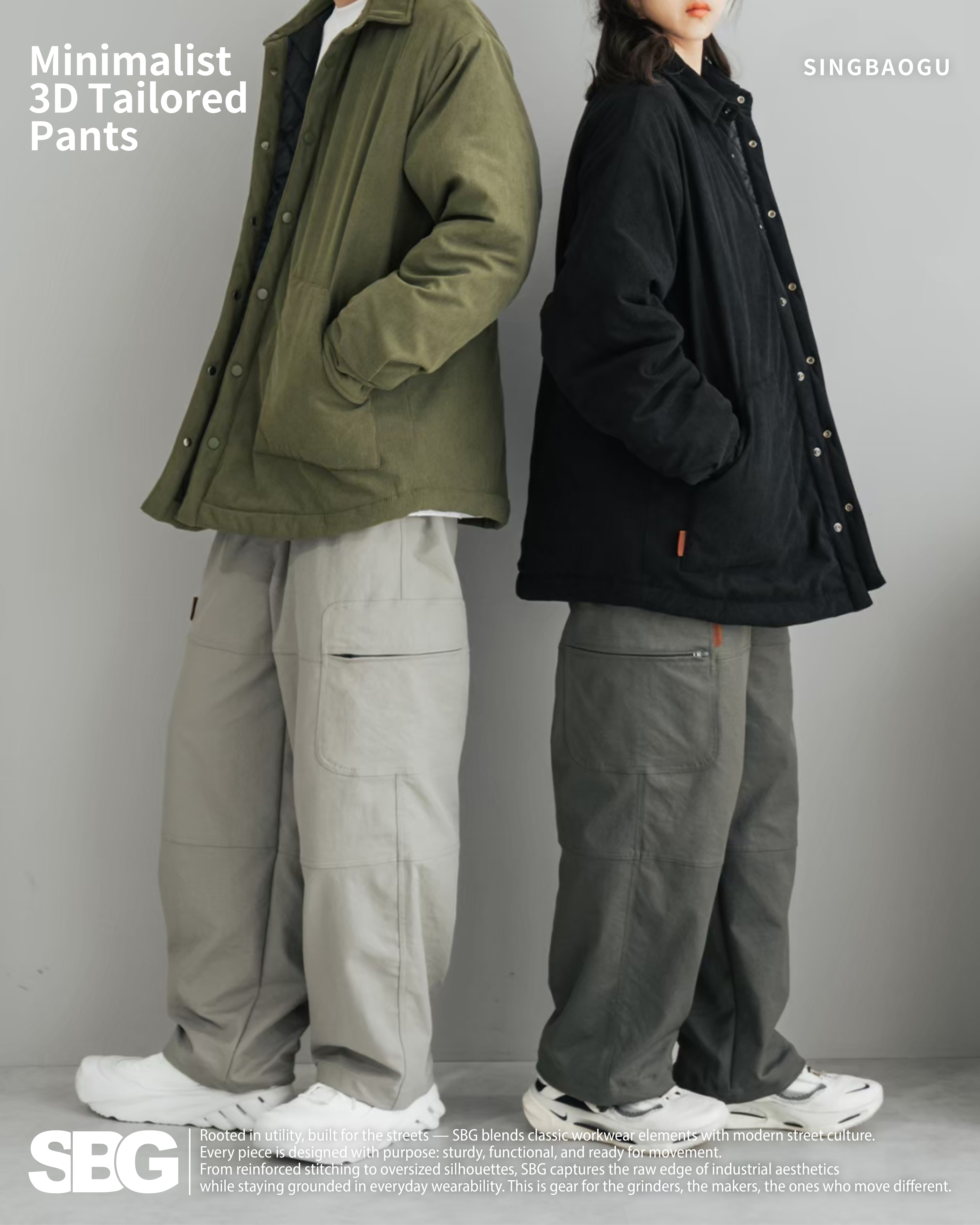#預購 SBG 寬鬆簡約立體剪裁長褲 兩色 SB7252