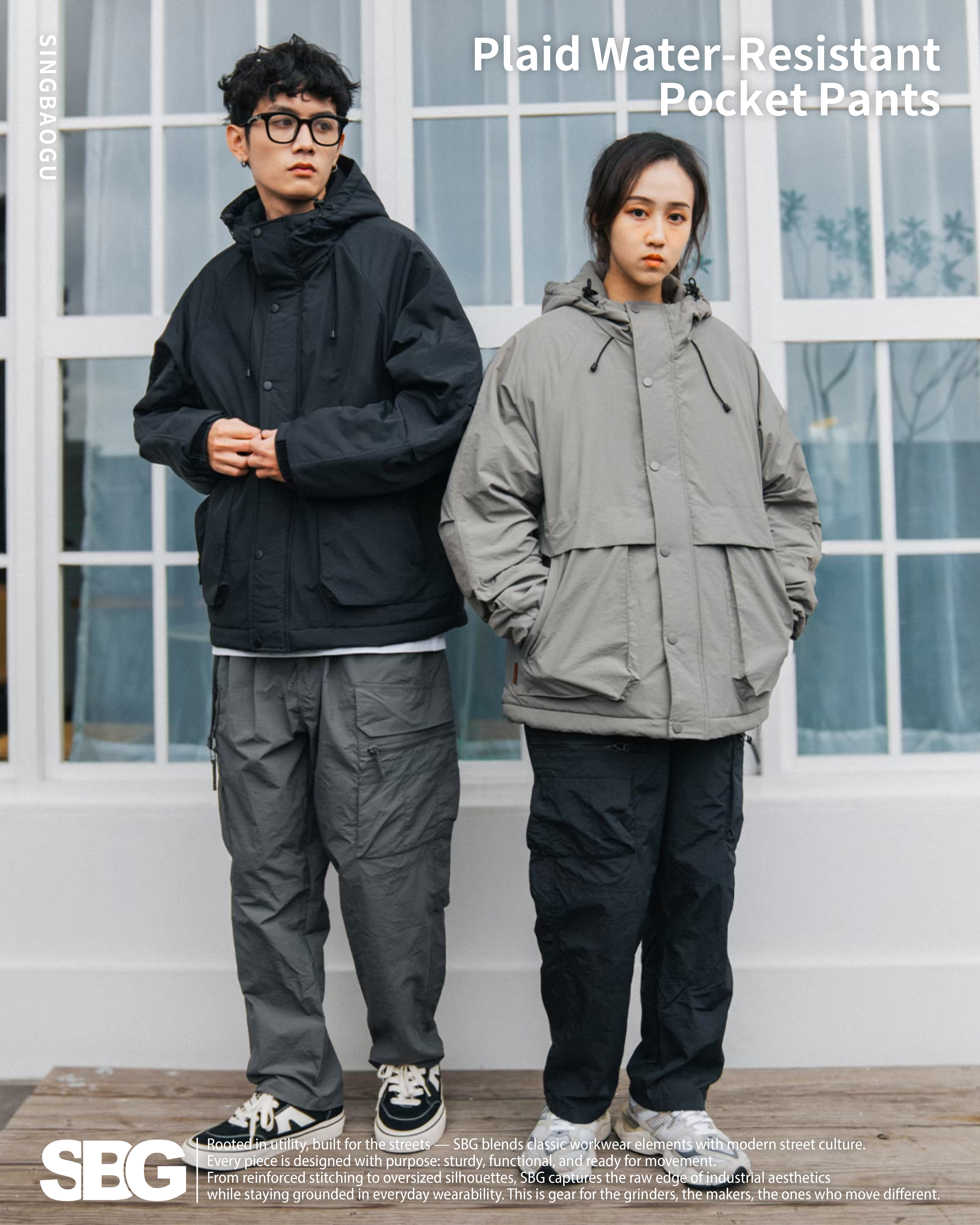 #預購 SBG 細格紋防潑水多口袋長褲 三色 SB0620