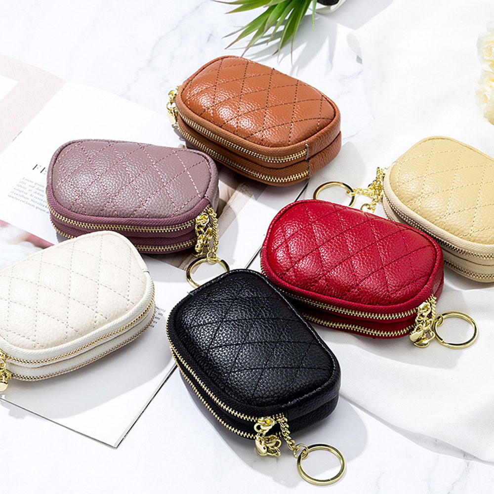 零錢包 雙拉鏈零錢包 真皮零錢包 牛皮零錢包 雙層零錢包 菱格零錢包 魚子醬零錢包 大零錢包  真皮包 女生錢包 015