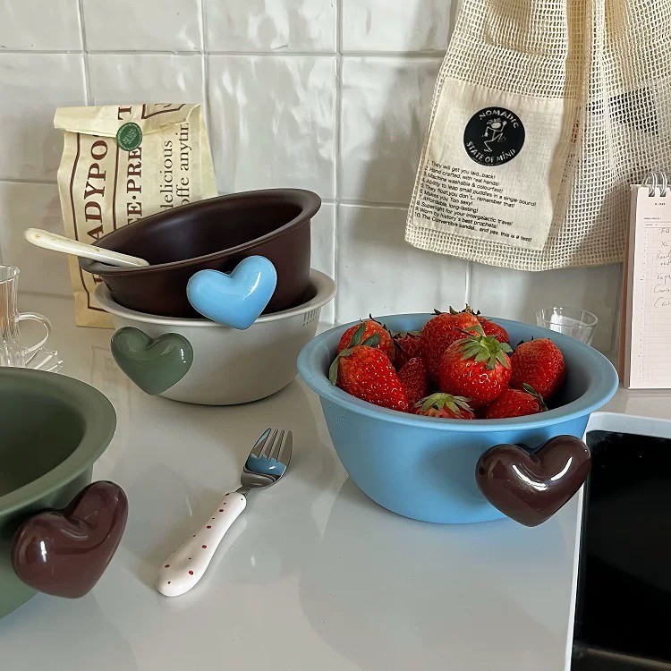 立體胖胖配色愛心雙層濾水碗 / 6色