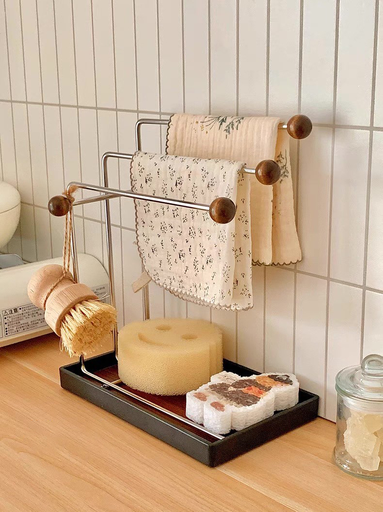 經典黑咖色系木球造型可拆式毛巾馬克杯架