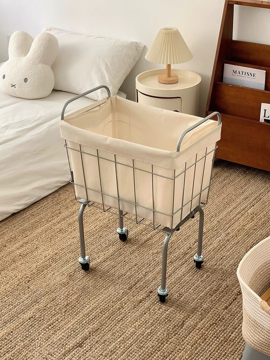 附輪子可拆式帆布袋衣物收納籃小推車