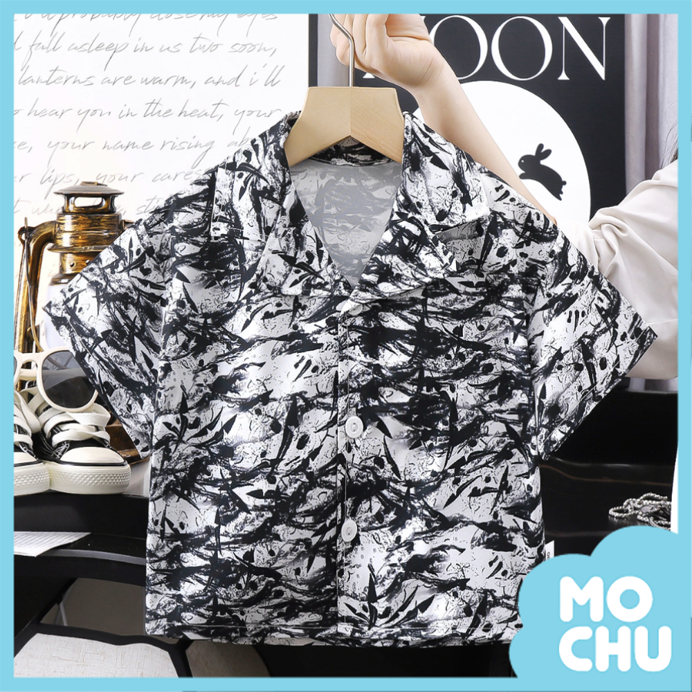 水墨畫休閒沙灘花襯衫