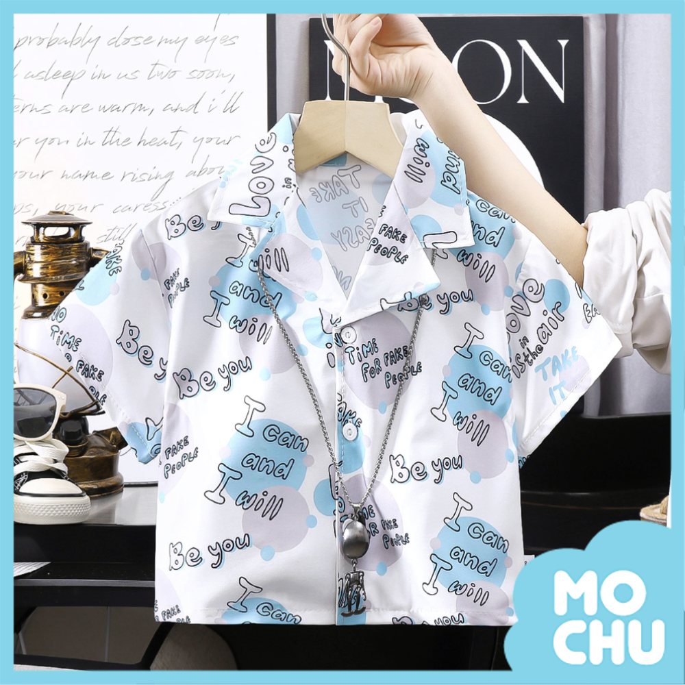 字母休閒沙灘花襯衫