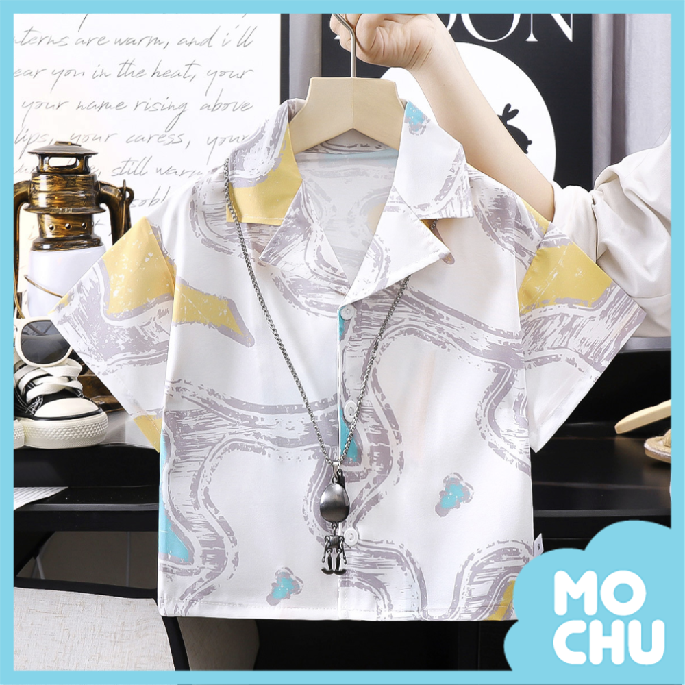 顏色區塊休閒沙灘花襯衫