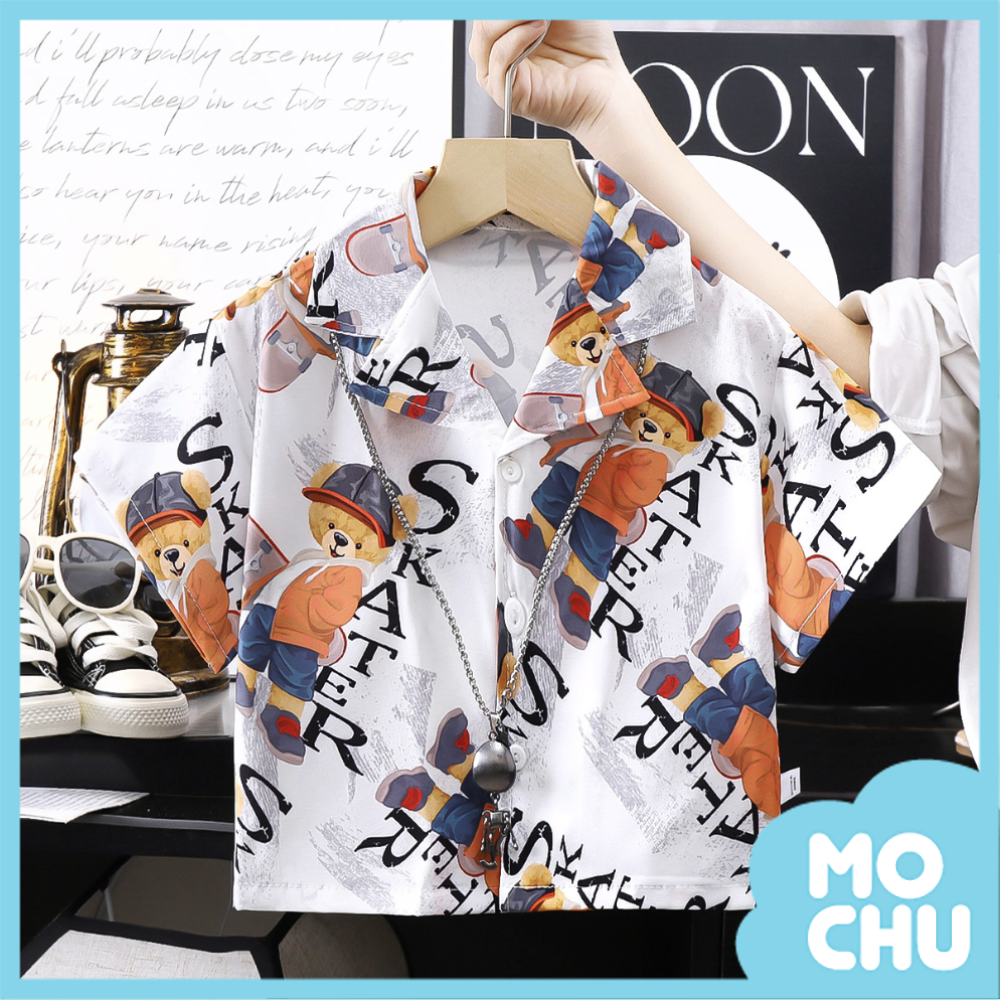 潮流熊休閒沙灘花襯衫