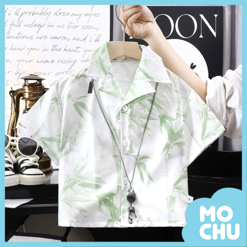 竹葉休閒沙灘花襯衫