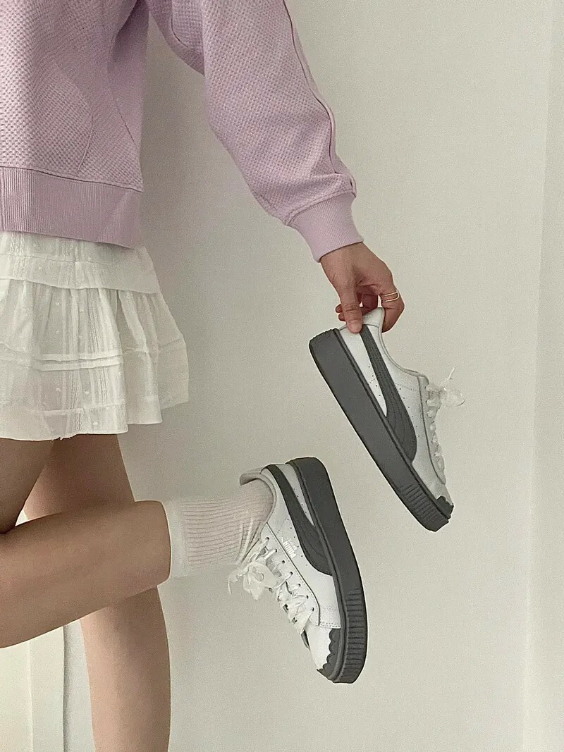 KTQ STORE ‧ Puma Mostro 灰白 厚底鞋 蕾絲 女款 404157-01