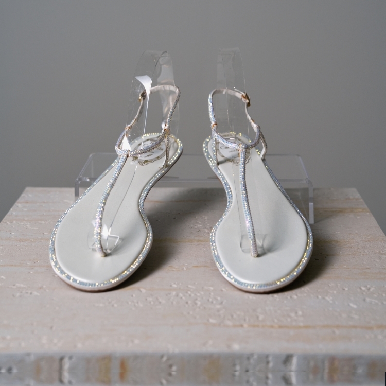 (CF32)Rene Caovilla 白色水鑽涼鞋 39號