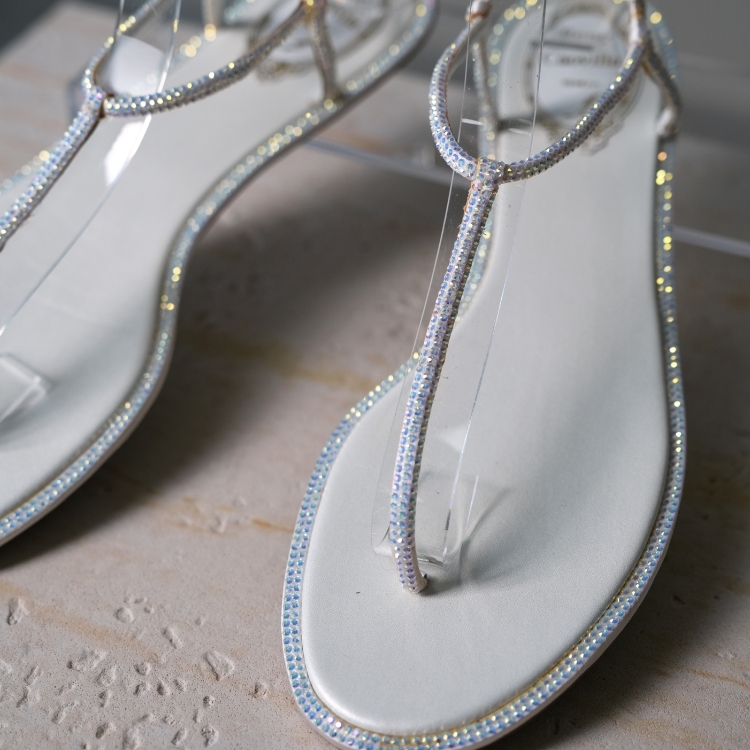 (CF32)Rene Caovilla 白色水鑽涼鞋 39號