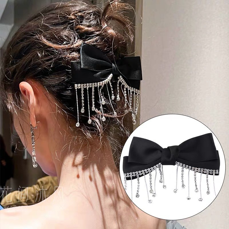 Rhinestone Tassel Bow Hair Clip