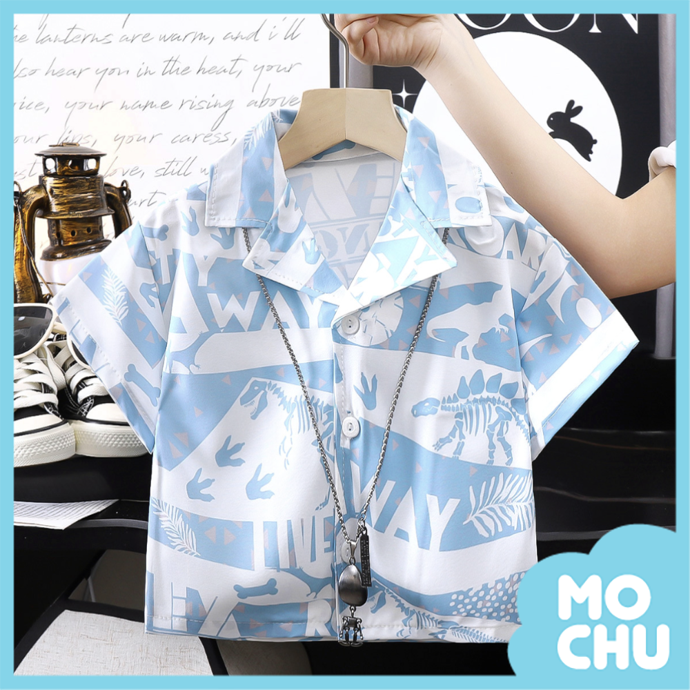 恐龍化石休閒沙灘花襯衫
