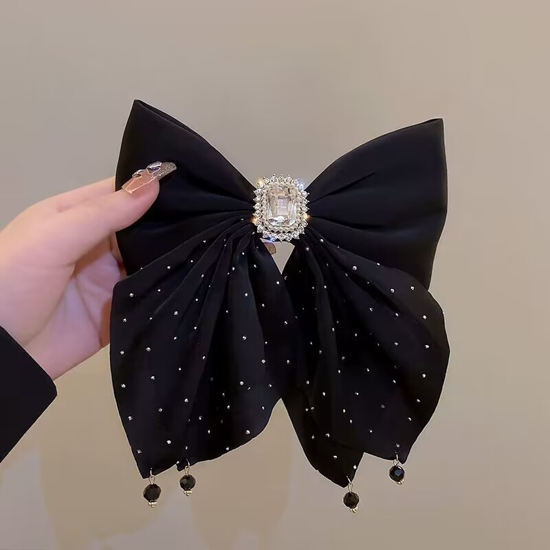 INS Luxurious Rhinestone Ribbon Bow Hair Clip