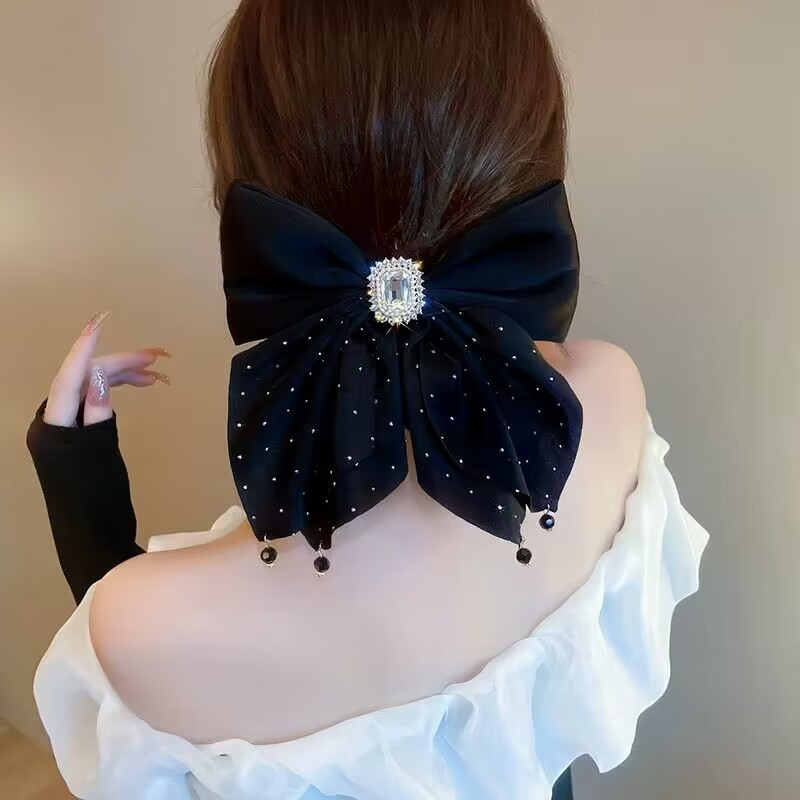 INS Luxurious Rhinestone Ribbon Bow Hair Clip