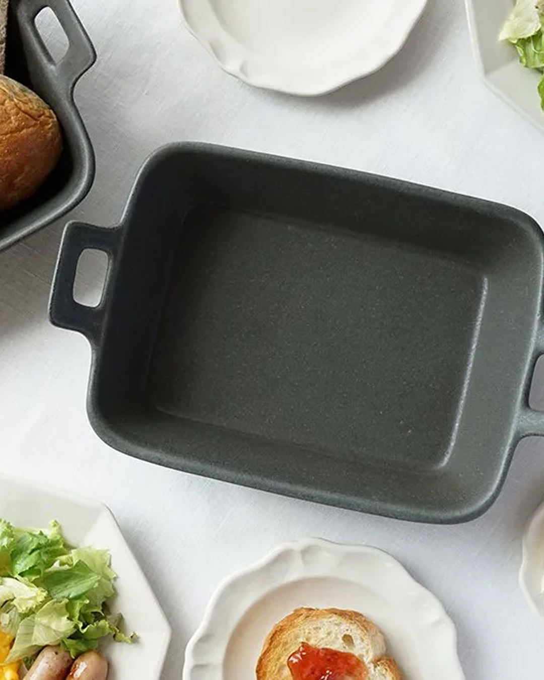 餐店風 長方雙耳盤 炭灰｜益子燒