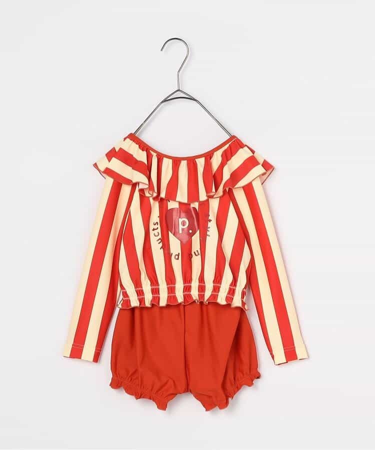 日本p.premier 女孩 繽紛色款 抗UV 泳裝套裝 (紅色，110) P276015