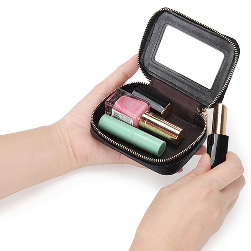 口紅包 真皮包包 牛皮化妝包 補妝包 補妝鏡 口紅收納包 化妝包韓國 小香化妝包  化妝包 ins 女朋友禮物 055