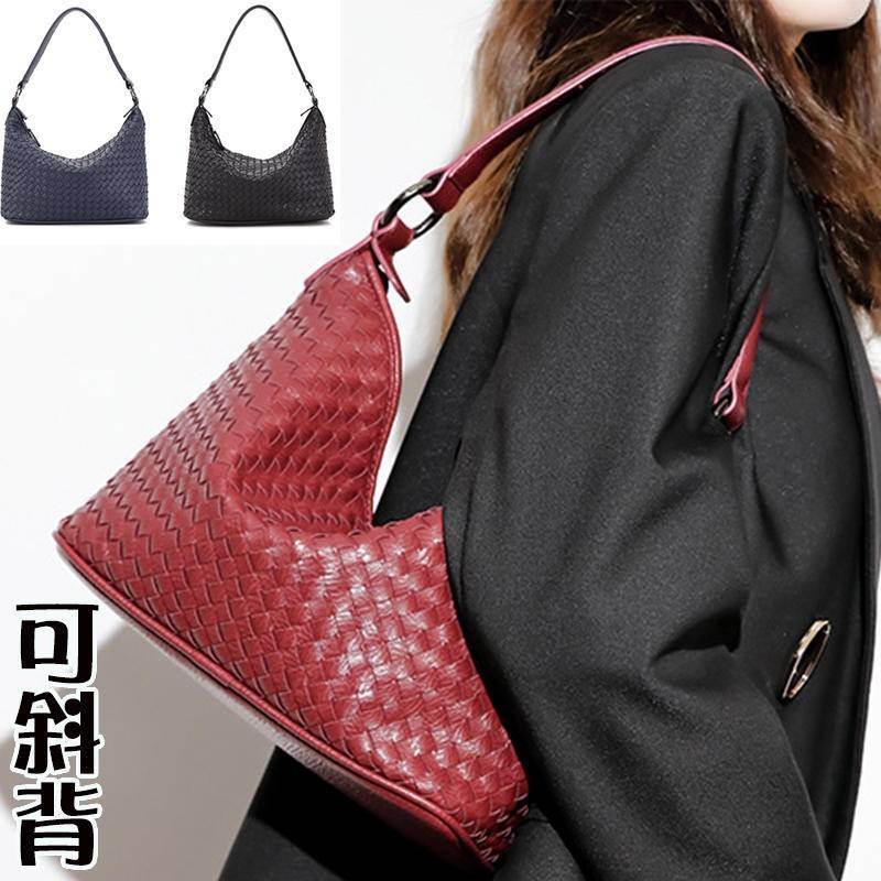 包包女 編織包 手工包包 腋下包 法棍包 側背包女 半月包 斜背包女 女生斜背包 紅色包包  單肩包  肩背包女 276