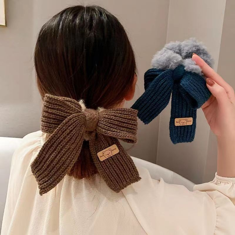 [2 FOR RM10] Knitted Bow Plush Scrunchie