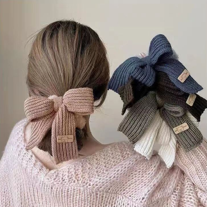 [2 FOR RM10] Knitted Bow Plush Scrunchie