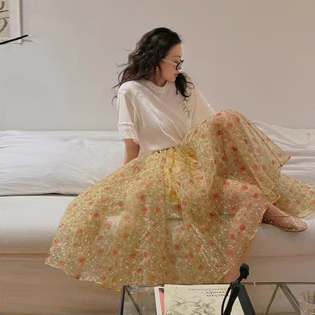 檸檬黃浪漫點點色系澎澎傘擺長裙XS-L (Elegant & Love)