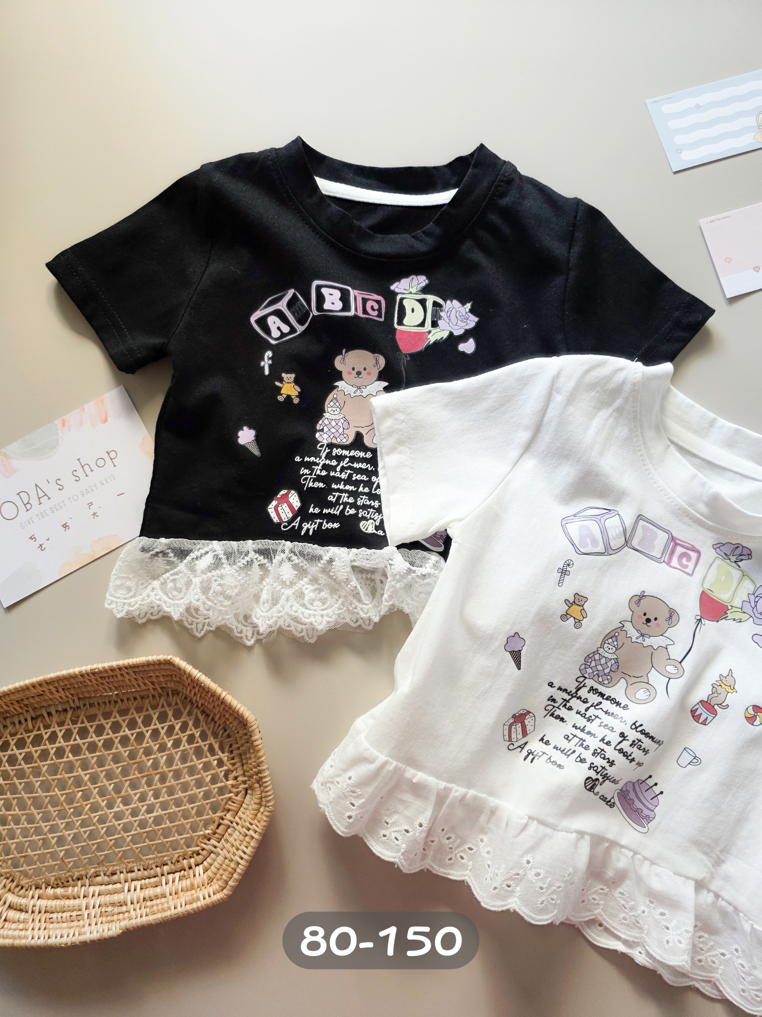 小熊童話蕾絲裙擺 短袖上衣